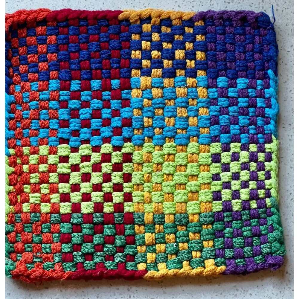 Handwoven Cotton Pot Holders Set Of 5 - Multicolor Large & Red/White/Blue Small